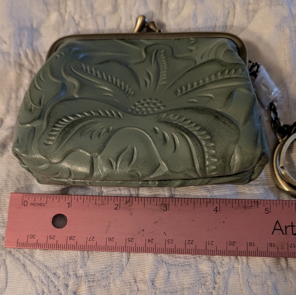 Patricia Nash Borse Coin Purse in Sage Green Burnished Tooled Leather - Picture 10 of 10